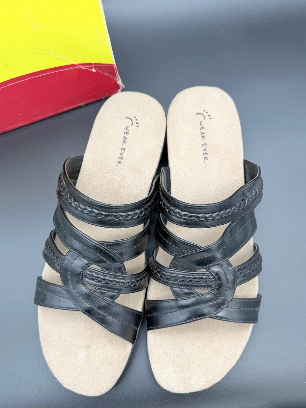 Wear.Ever Demanda Black Strappy Wedge Sandals – Size 9